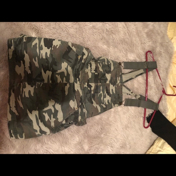 camo overalls skirt